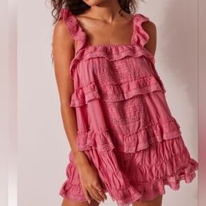 Pink Ruffled Sleeveless Romper  NWT Large